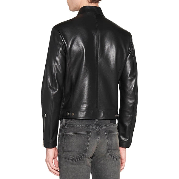 Men’s Soft Black Leather Biker Coat