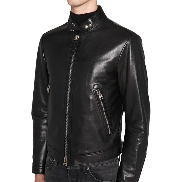 Men’s Soft Black Leather Biker Coat