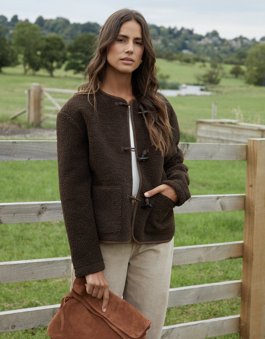 Women's Chocolate Fleece Borg Toggle Jacket